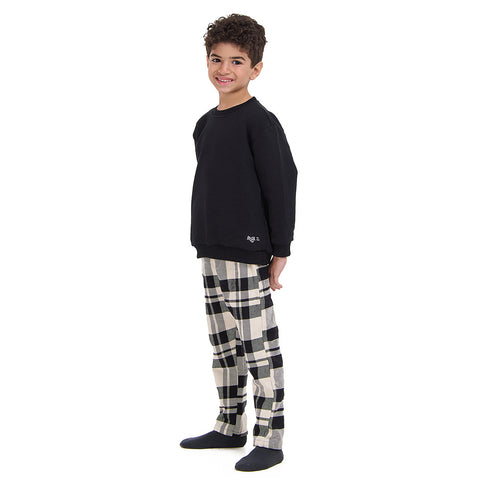 Kids Unisex Winter pajama set Black Hoodie + Black x White Checkered Pants